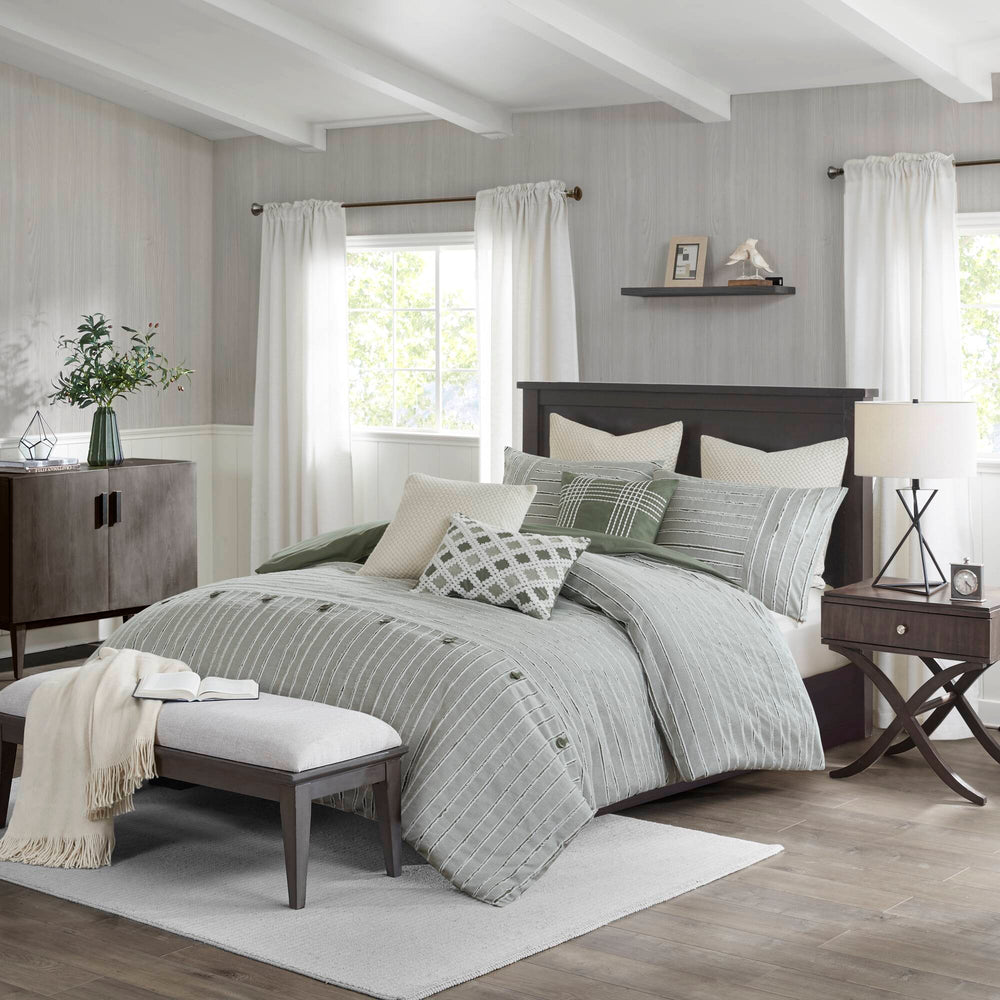 JLA Home Madison Park Signature - Oversized Cotton Clipped Jacquard Comforter Set with Removable Insert, Euro Shams & Decorative Pillows for Farmhouse Luxe 96 L x 110 W x 1.5H MPS10-552