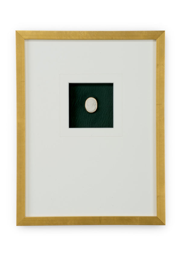 Chelsea House Intaglio Hand-Finished Gold Leaf Frame On Deep Green Field, White Mat, Protective Glass, Ready To Hang 387039