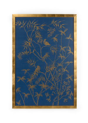 Chelsea House Gold Buckhead Panel On Blue A — Framed Blue Watercolor With Hand-Applied Gold Leaf Frame, Glazed, 57"X39" 387046