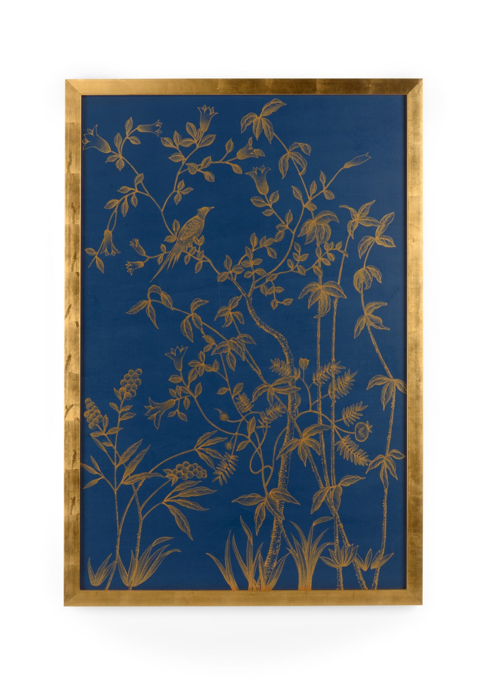 Chelsea House Gold Buckhead Panel On Blue B — 57X39in Original Watercolor With Gold Leaf Frame, Glassed Gallery-Ready Piece 387047