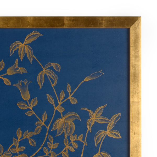 Chelsea House Gold Buckhead Panel On Blue B — 57X39in Original Watercolor With Gold Leaf Frame, Glassed Gallery-Ready Piece 387047