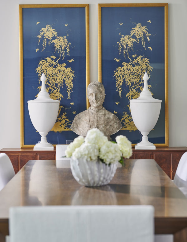 Chelsea House Gold Gold Flowering Tree On Blue A Framed Watercolor Print With Gold Leaf Frame And Protective Glass Pane 387048