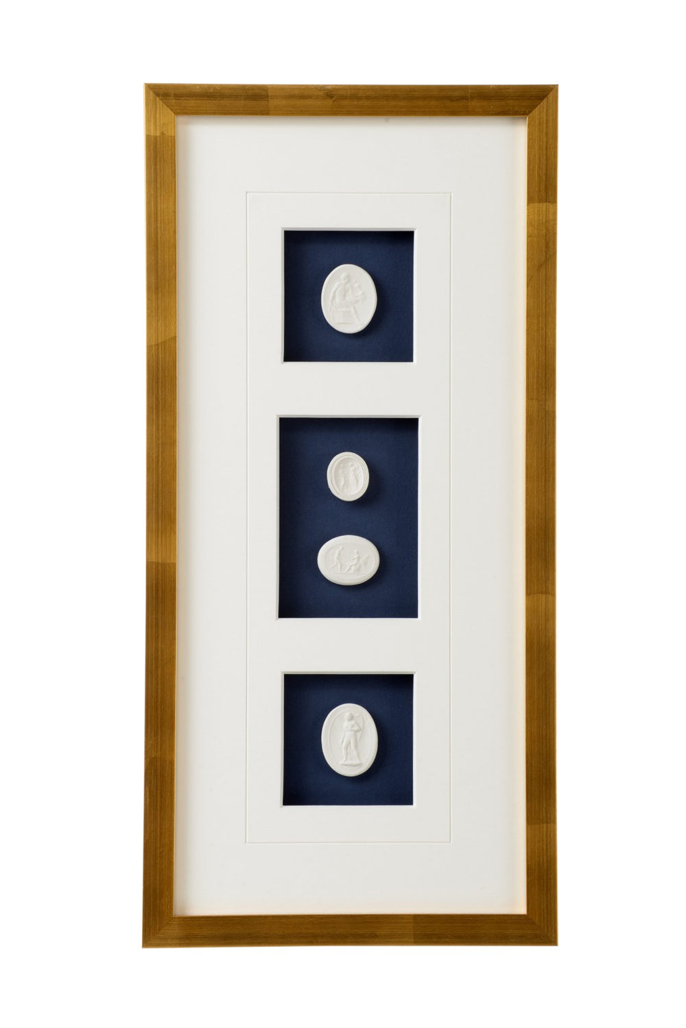 Chelsea House Intaglios Elegant Navy Intaglio Prints In Gold Leaf Frame, Gallery-Matted With Protective Glass, 21.5X10.25" 387062