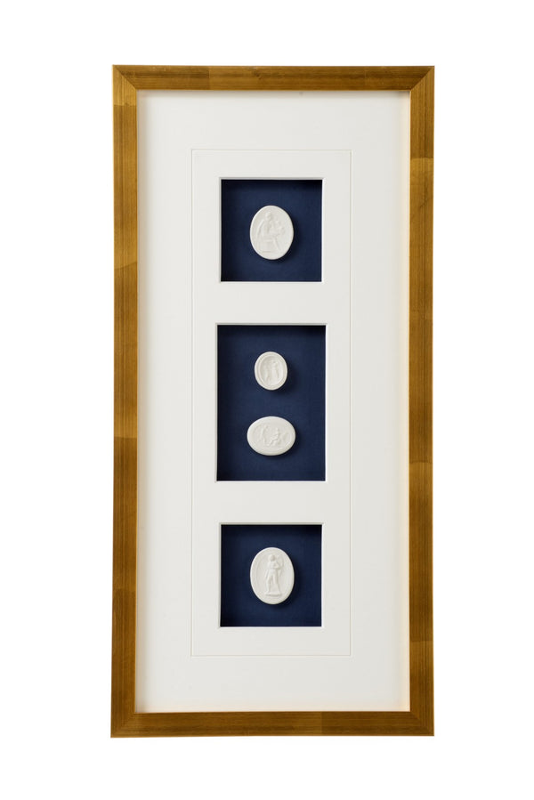 Chelsea House Intaglios Elegant Navy Intaglio Prints In Gold Leaf Frame, Gallery-Matted With Protective Glass, 21.5X10.25" 387062