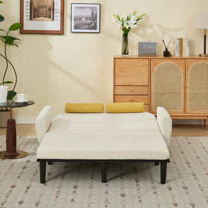 English Elm Ivory Corduroy Loveseat Daybed Recliner with USB Armrest, Metal Frame, Foam Cushions & Pillows W570P333061