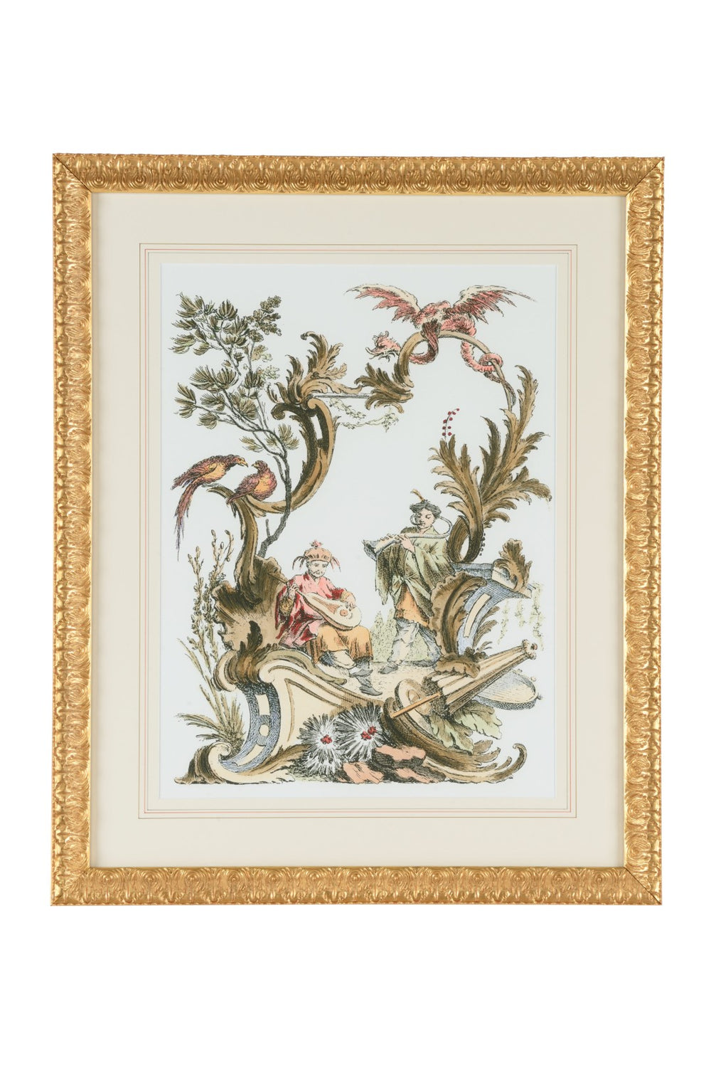 Chelsea House Asian Garden Ii Ornate Gold Leaf Framed Print With French Mat, Glazed 33"X27" Elegant Wall Art 387118