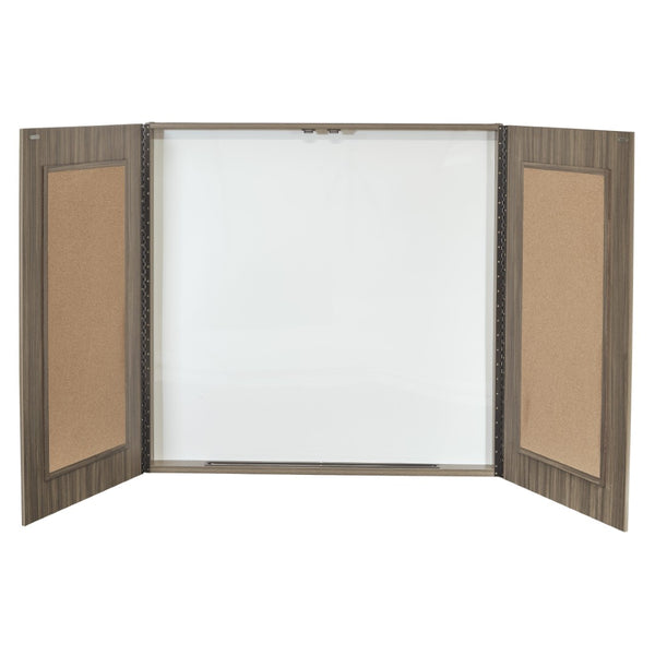 OSP Home Furnishings Napa Wall Mounted Presentation Board with Dry Erase and Cork Tackable Cabinet Doors NAP-100-URB