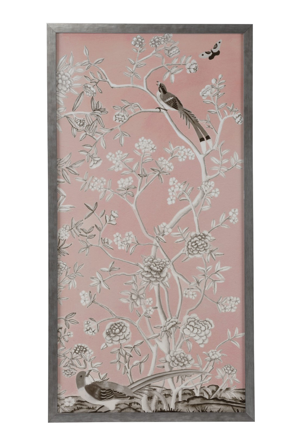 Chelsea House Blush Chinoiserie I Framed Art Print In Silver & Black Frame, Blush Motifs Behind Glass, Ready To Hang (50X26) 387122