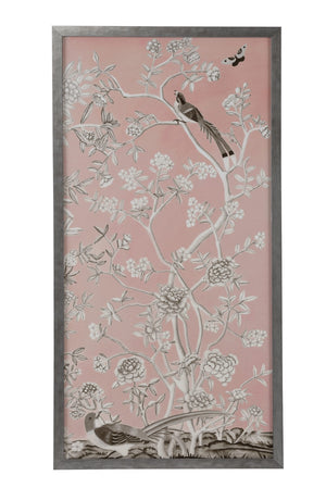 Chelsea House Blush Chinoiserie I Framed Art Print In Silver & Black Frame, Blush Motifs Behind Glass, Ready To Hang (50X26) 387122