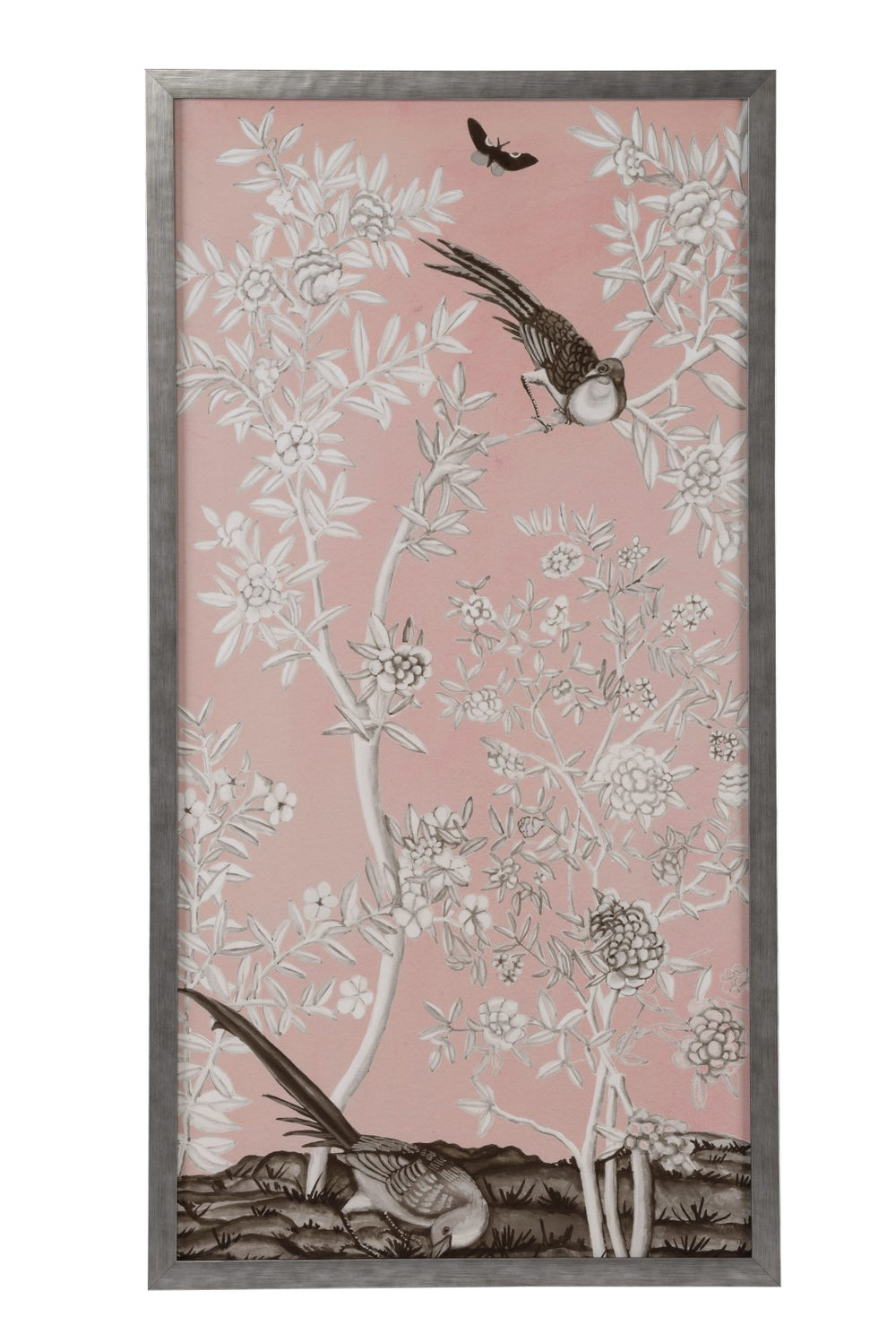 Chelsea House Blush Framed Chinoiserie Ii Print In Blush Tones With Silver Face & Black Sides, 50"X26" Elegant Focal Art 387123