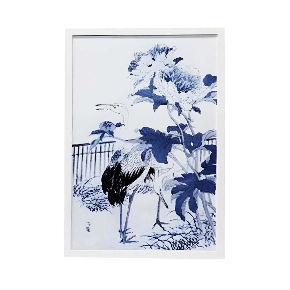 Chelsea House Blue Blue And White Asian Garden Framed Print 51"X35" — Serene Asian Motifs, White Frame, Glass-Protected Wall Art 387124