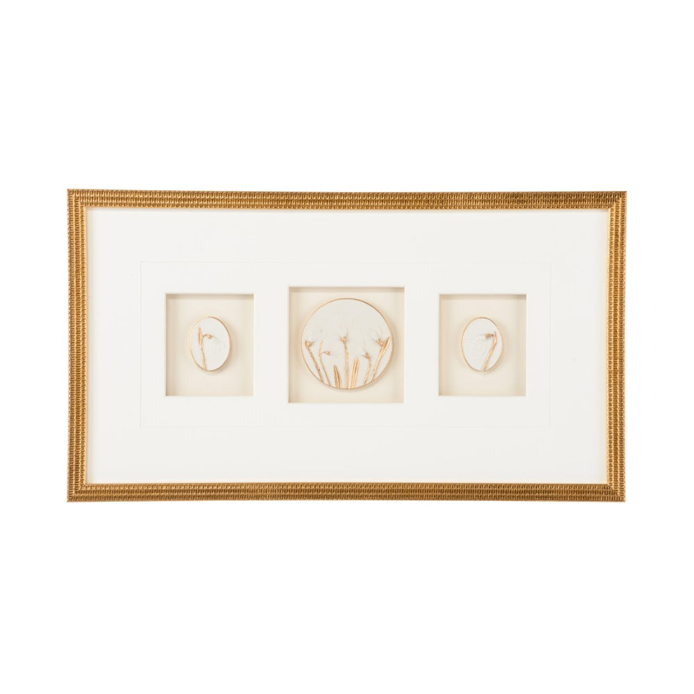 Chelsea House Botanical Gold Leaf Wall Relief Shadow Box — 8-Ply Mat, Glass Front, Luminous Textured Accent 387146