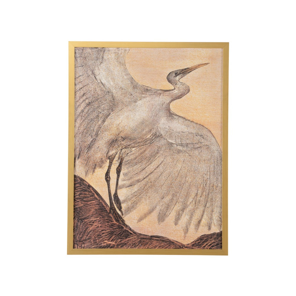Chelsea House Great Egret — Jamie Merida Brushed Gold Framed Fine Art Print, 44.5"X33.5" Elegant Coastal DéCor 387152