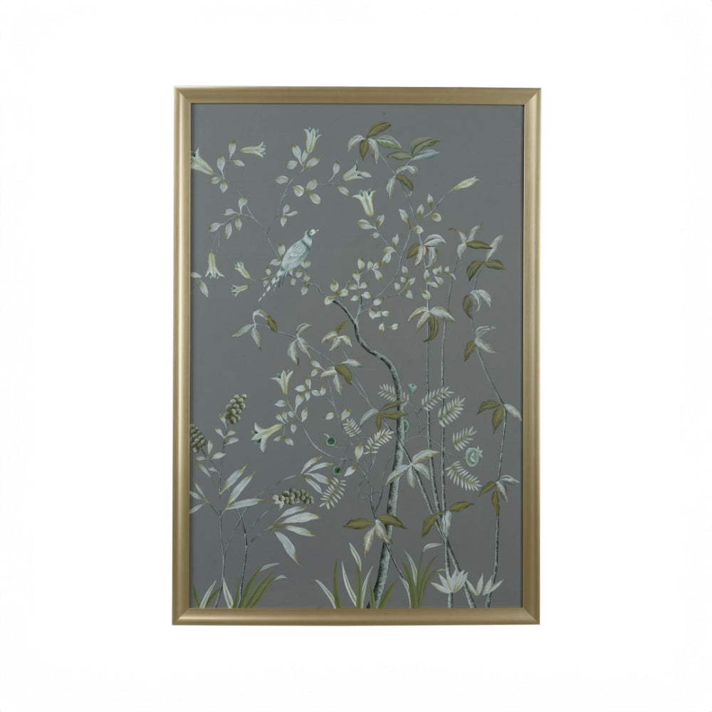 Chelsea House Buckhead Hand-Painted Pheasant Watercolor On Silk In Antique Silver Frame With Glass, 58"X40" 387155
