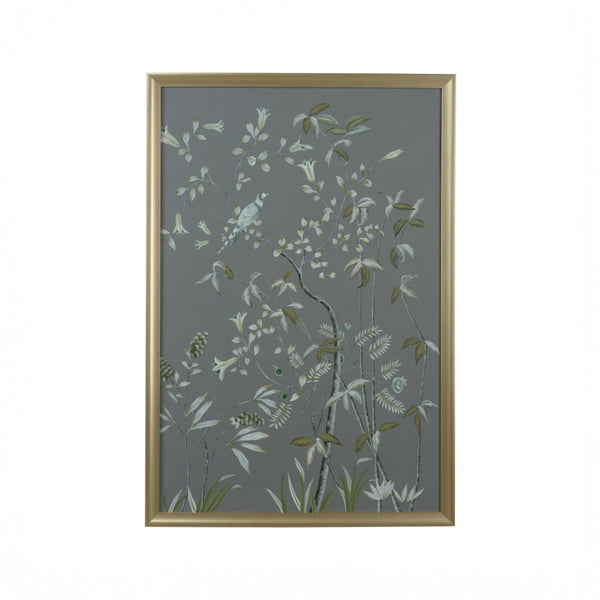 Chelsea House Buckhead Hand-Painted Pheasant Watercolor On Silk In Antique Silver Frame With Glass, 58"X40" 387155