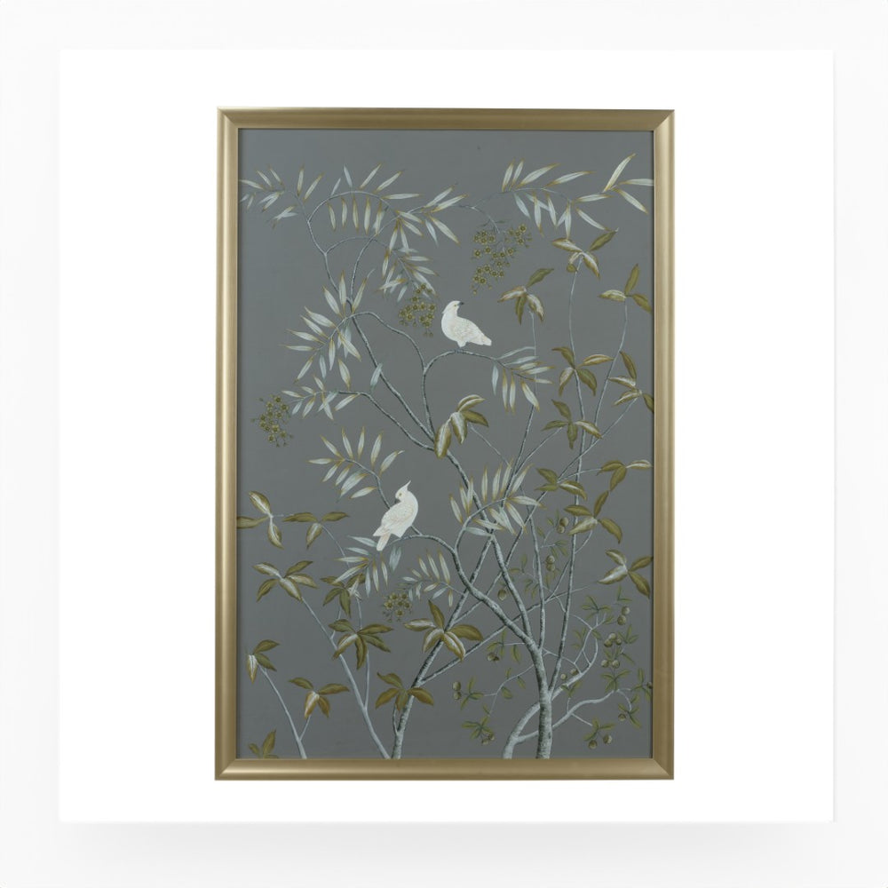 Chelsea House Buckhead Hand-Painted Silk Cockatoo Panel In Antique Silver Frame, Glass-Protected 58"X40" Statement Piece 387156