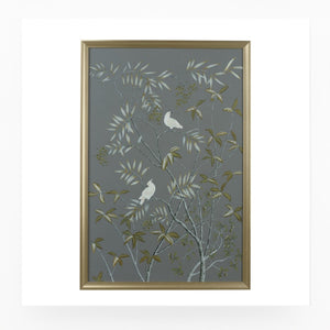 Chelsea House Buckhead Hand-Painted Silk Cockatoo Panel In Antique Silver Frame, Glass-Protected 58"X40" Statement Piece 387156