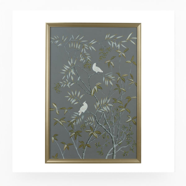 Chelsea House Buckhead Hand-Painted Silk Cockatoo Panel In Antique Silver Frame, Glass-Protected 58"X40" Statement Piece 387156