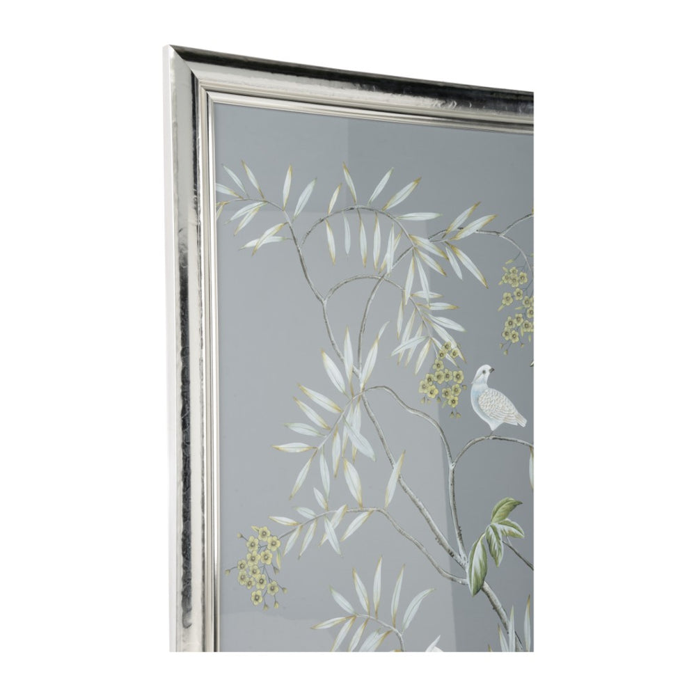 Chelsea House Buckhead Hand-Painted Silk Cockatoo Panel In Antique Silver Frame, Glass-Protected 58"X40" Statement Piece 387156