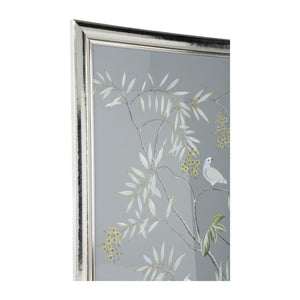 Chelsea House Buckhead Hand-Painted Silk Cockatoo Panel In Antique Silver Frame, Glass-Protected 58"X40" Statement Piece 387156
