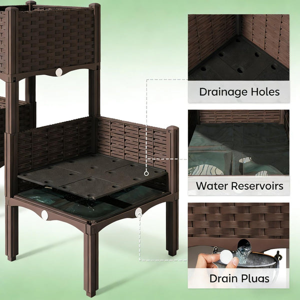 English Elm Elevated Modular Rattan Style Raised Garden Bed with Self Watering Reservoir Patio T3971P454896