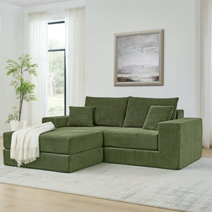 English Elm Modular Cloud Sectional Sofa with Corduroy Upholstery, Deep-Seat Sleeper Loveseat, Removable Ottoman, No-Assembly Comfort and Customizable Configuration Green W1117P357544