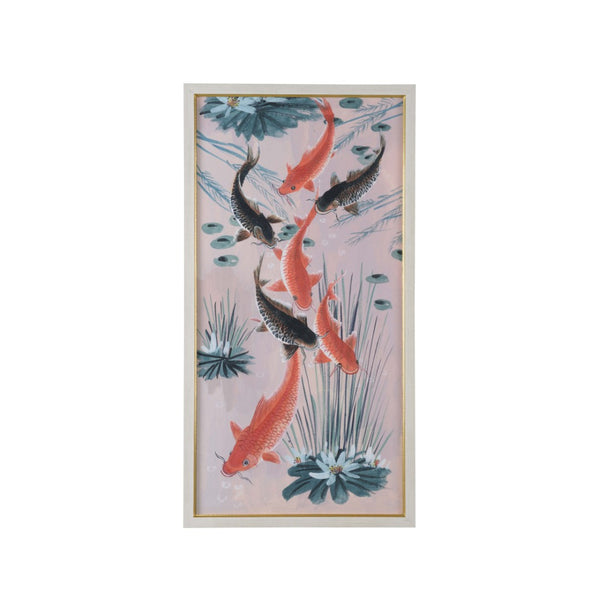 Chelsea House Traditional Koi Pond I - GicléE Print In Weathered White Frame With Gold Lip, Archival Museum Quality 387191