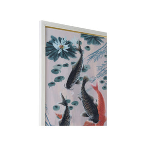 Chelsea House Traditional Koi Pond Ii - Framed 63"X33" GicléE Print With Weathered White Frame & Gold Lip Accent 387192