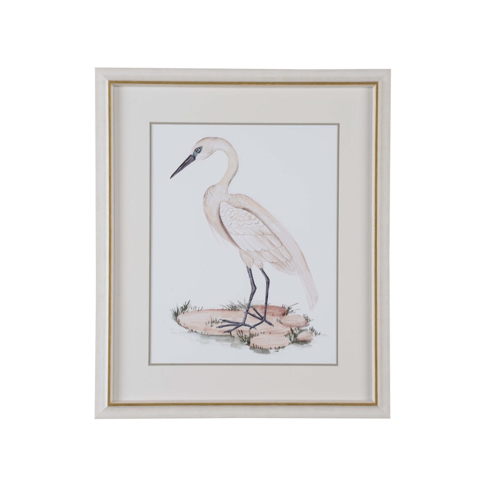 Chelsea House A White Heron I — Framed GicléE Print With White-Wash Frame & Gold Accent, Coastal Elegance 26.5X22.25 387193