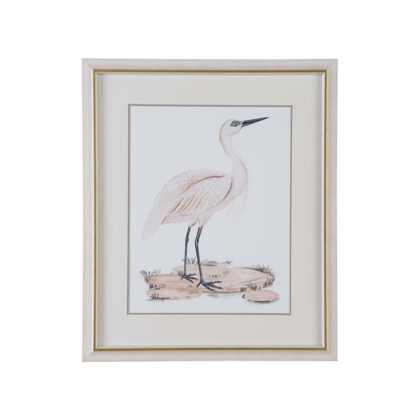 Chelsea House A White Heron Ii GicléE Print In White-Wash Frame With Gold Accent — Coastal Elegance, 26.5X22.25" 387194