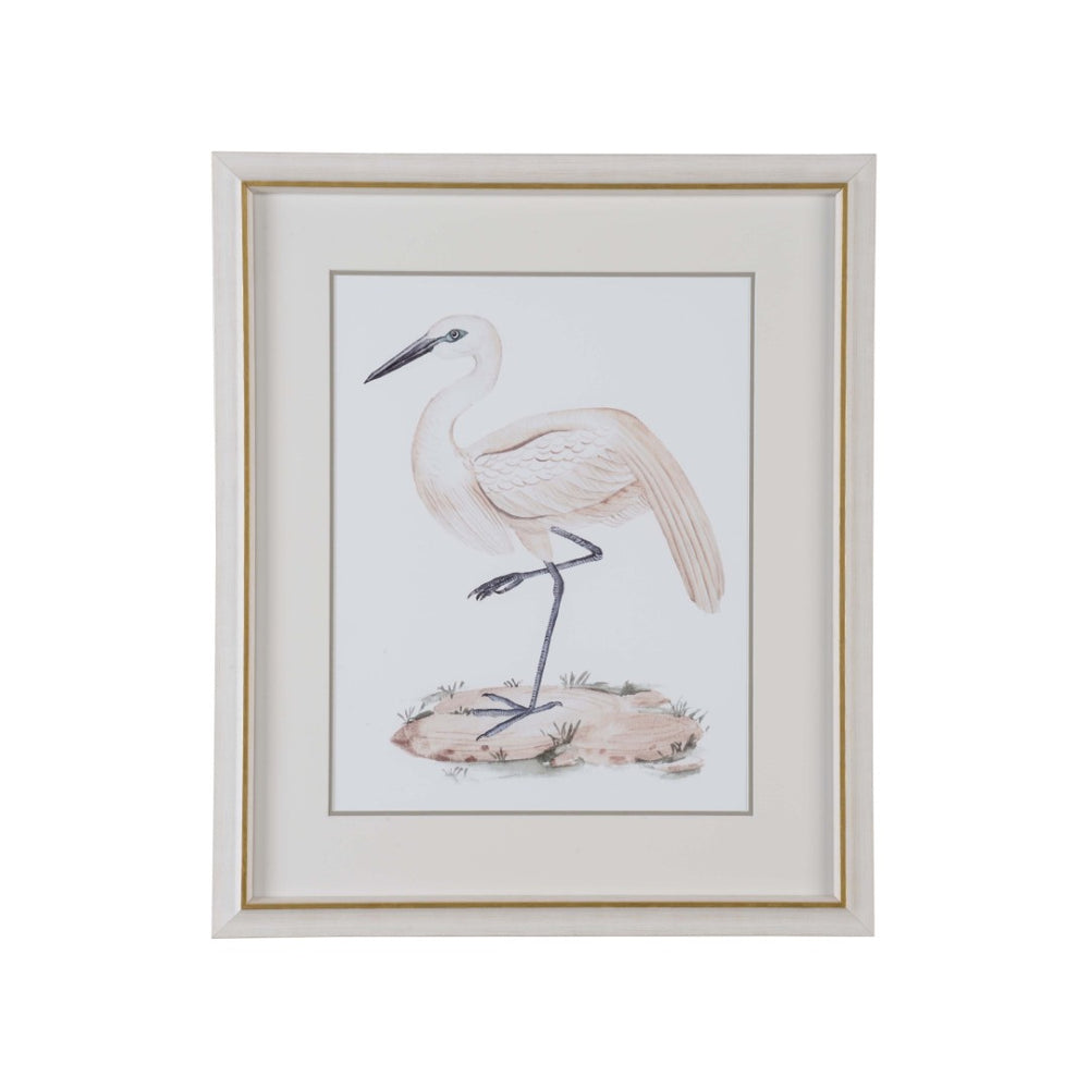 Chelsea House A White Heron Iii GicléE Print In White Wash Frame With Gold Accent — Coastal Elegance, Archival Quality 387195