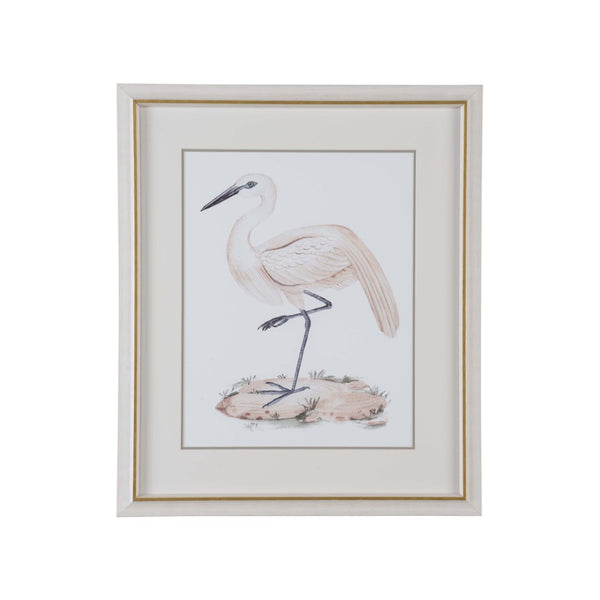Chelsea House A White Heron Iii GicléE Print In White Wash Frame With Gold Accent — Coastal Elegance, Archival Quality 387195