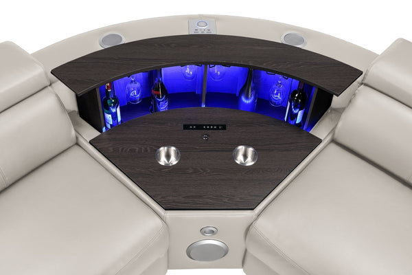 English Elm Nova Entertainment Sectional Sofa with Led Bar Fridge Console and Bluetooth Speaker Gray B009S02167