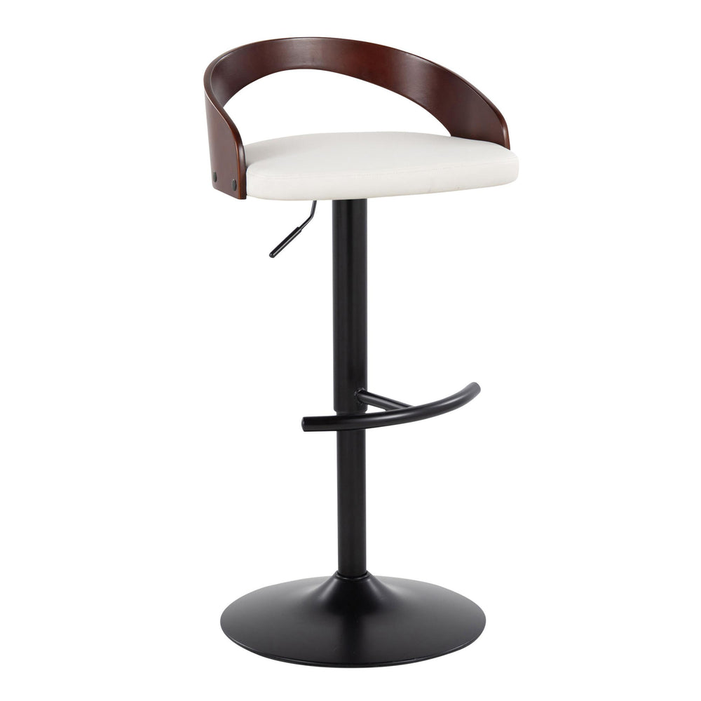 English Elm Grotto Adjustable Barstool Set Of 2 In Black Metal & Cherry Wood With Swivel And Faux Leather Comfort B202S00905