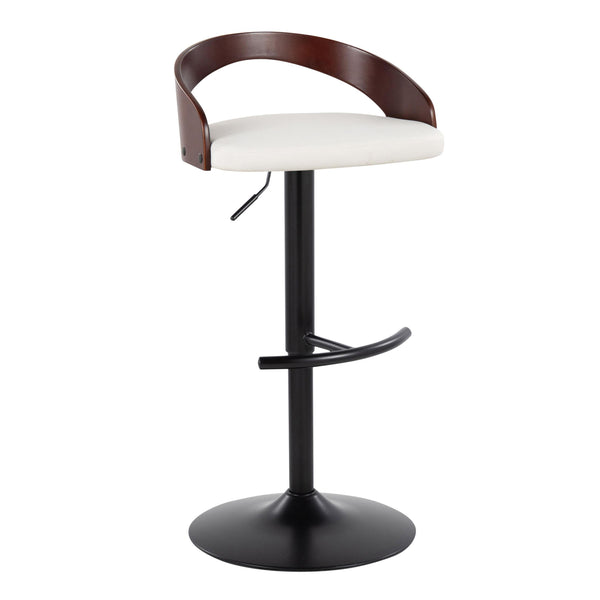 English Elm Grotto Adjustable Barstool Set Of 2 In Black Metal & Cherry Wood With Swivel And Faux Leather Comfort B202S00905