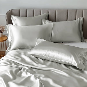 JLA Home Madison Park Essentials - Luxury Satin 6 PC Sheet Set — OEKO-TEX Certified, Wrinkle-Resistant, Silky Smooth for Beauty Sleep Light Grey MPE20-908