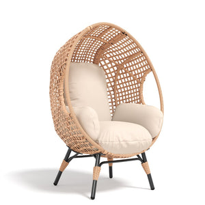 English Elm Elegant Pe Rattan Hanging Egg Chair Woven Swing with Thick Cushion for Patio Garden W3979P392988