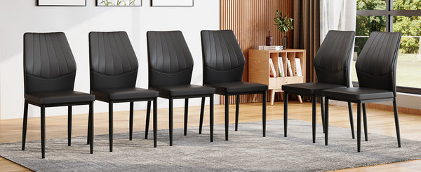 English Elm Set of 6 ergonomic dining chairs with shell-pattern back, 37" height, breathable tech fabric, sturdy metal legs and adjustable anti-slip feet for stable, comfortable seating during meals Black W1151P359599