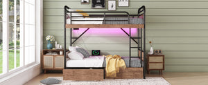 English Elm Twin Xl Metal Bunk Bed With Led Light & Charging Station, 2 Storage Drawers For Organized Living W2580S00048-GIGA