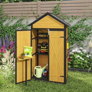 English Elm Outdoor Fir Wood Garden Shed with Locking Doors Shelves Worktable and Waterproof Roof W1850S00007