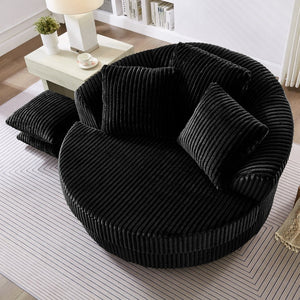 English Elm 360° 360 Swivel Round Lounge Chair Corduroy Upholstered Sculptural Seat with Removable Pillows Black W3705S00036