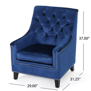 English Elm Christopher Knight Home® - Velvet Tufted Club Chair Jaclyn in Navy Blue — Luxe Tufting, Stud Trim, Plush Seat for Cozy Reading N758P278053B