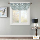 Madison Park Elena Traditional Faux Silk Waterfall Embellished Valance MP41-4961 Dusty Aqua