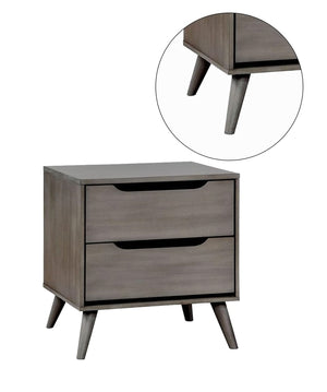 English Elm Mid-Century Nightstand with Solid Wood Construction, Tapered Round Legs, Recessed Pulls, 2-Drawer Stylish Bedside Table Gray 28 L x 21 W x 21 H B011P236772