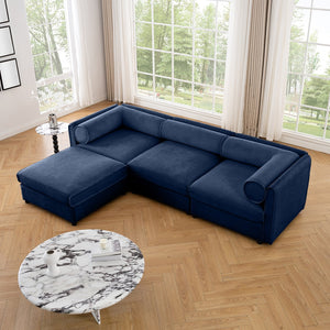 English Elm Elegant Blue Chenille Sectional Sofa With Hidden Storage, Ergonomic Support, And Modular Design W714S01050