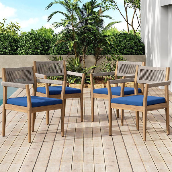 English Elm Christopher Knight Home® - Braided Acacia Wood Outdoor Dining Chairs Set Of 4 – Stylish Teak Finish With Navy Cushions & Rope N770P286668N004