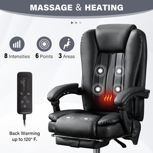English Elm Massage Office Chair with Heat, 6 Vibration Points, Lumbar Support, Footrest, 400lb Capacity Recline W1521P299229