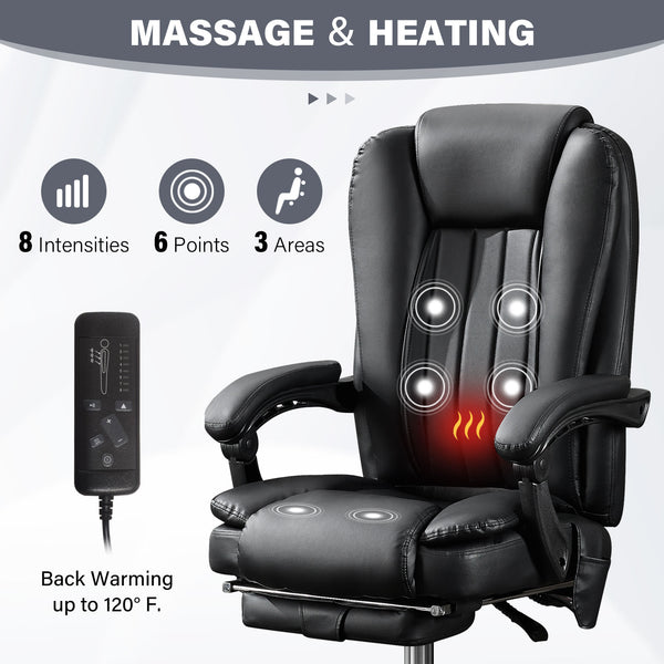 English Elm Massage Office Chair with Heat, 6 Vibration Points, Lumbar Support, Footrest, 400lb Capacity Recline W1521P299229