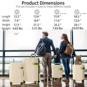 English Elm 4 Piece Abs Hard Shell Luggage Set with Spinner Wheels Tsa Lock and Packing Cubes N730P326613I