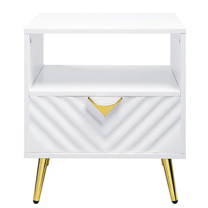 English Elm White High Gloss Modern End Table with Drawer & Open Shelf, Metal Legs, Smooth 2/3 Extension Glide (White) B062P189207